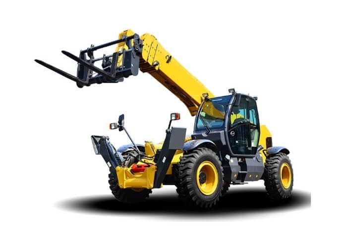 Yellow telescopic loader on site